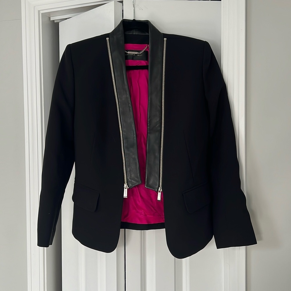 Barbara Bui blazer with leather trim and zipper detail
